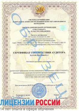 Образец сертификата соответствия аудитора №ST.RU.EXP.00006191-3 Лыткарино Сертификат ISO 50001